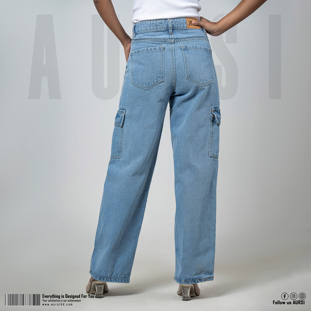 Denim Cargo Pants - Light Blue