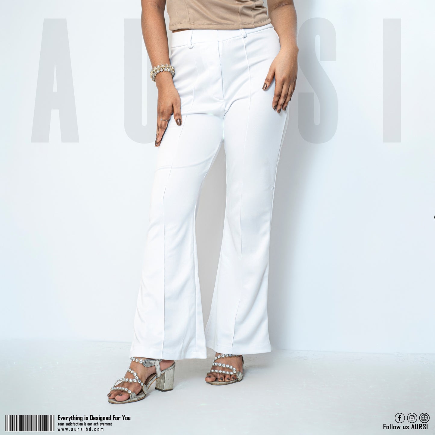 Tikin Flare Pant - Polyester Spandex Fabric - White Color