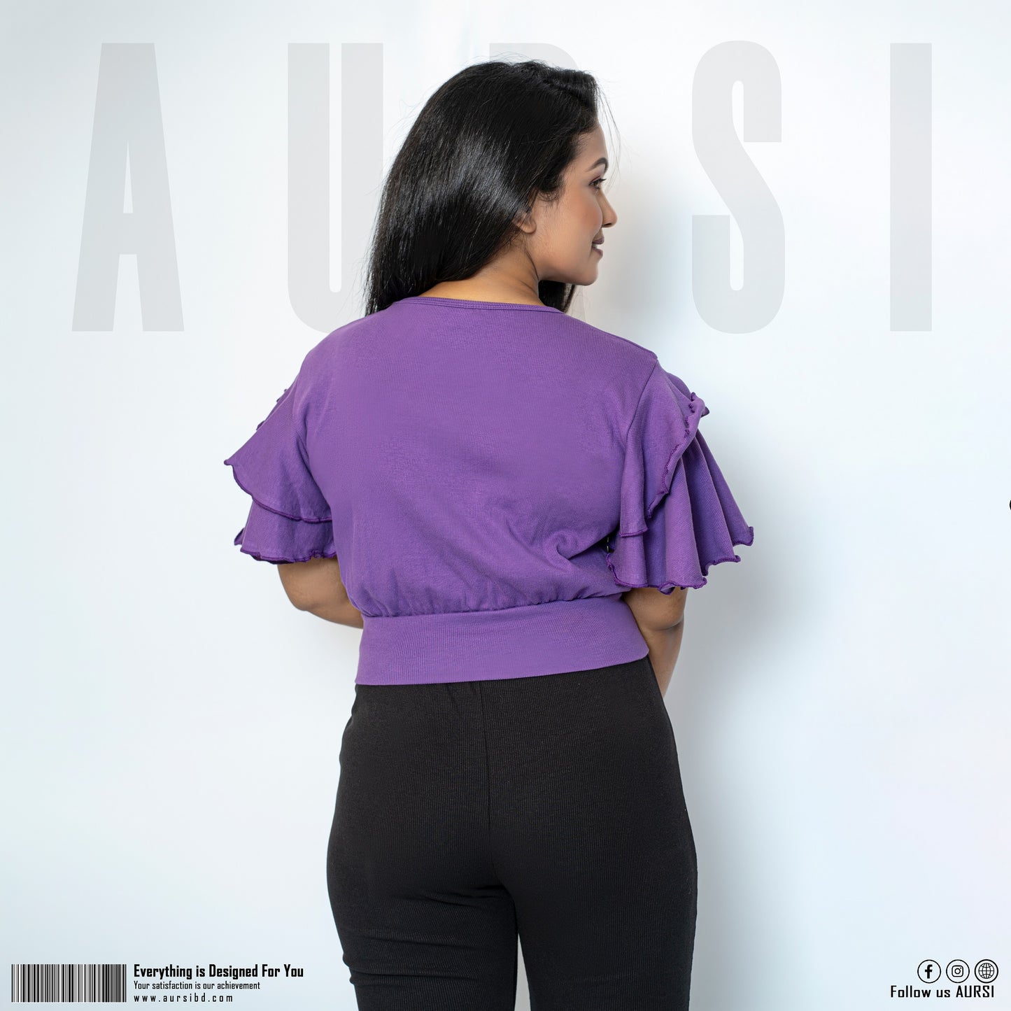 Double Layer Sleeve Crop Top - Purple