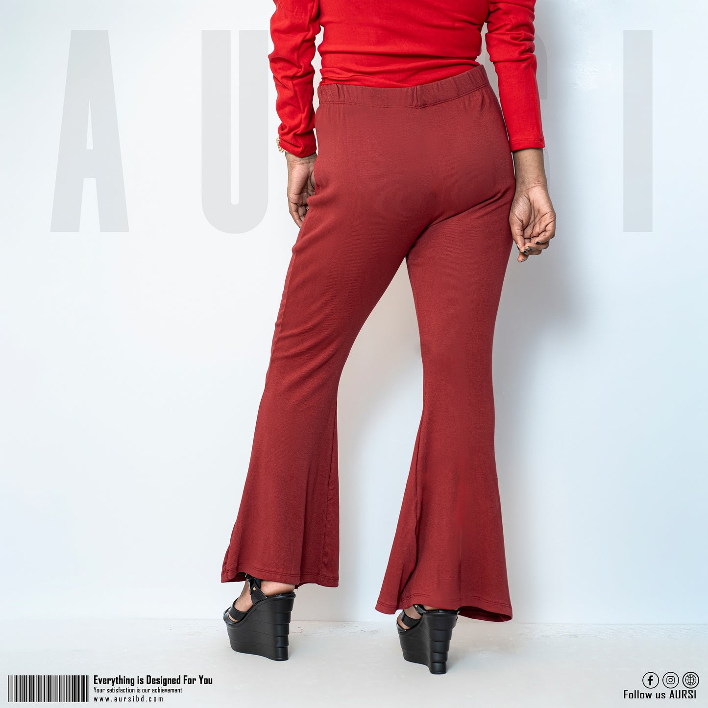 Slit Flare Pants - Ribbed Cotton - Maroon