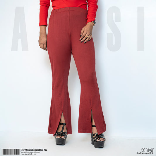 Slit Flare Pants - Ribbed Cotton - Maroon