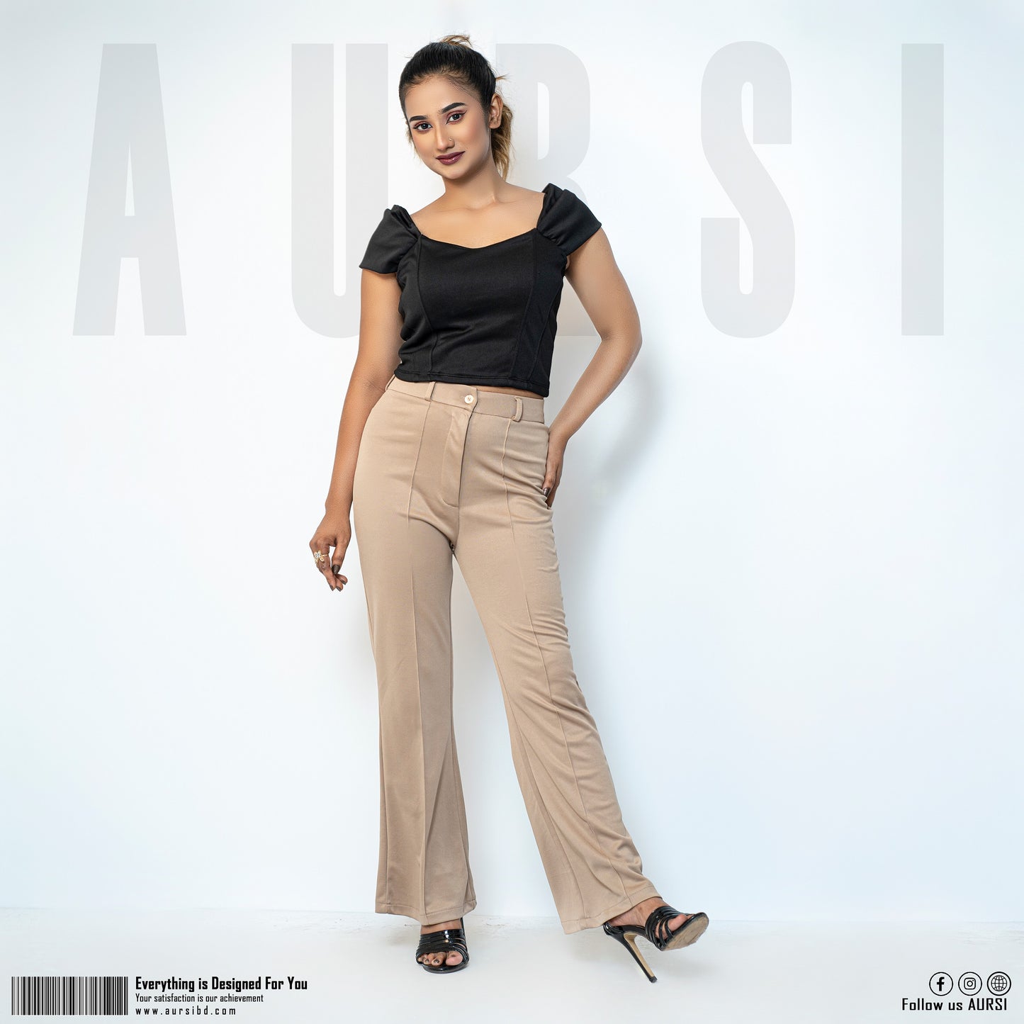 Tikin Flare Pant - Polyester Spandex Fabric - Beige Color