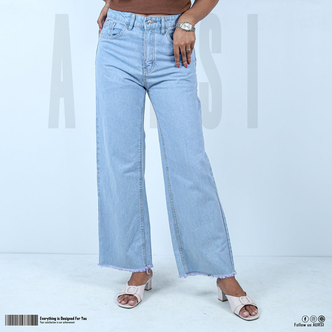 Denim Wide Leg Pant - Light blue