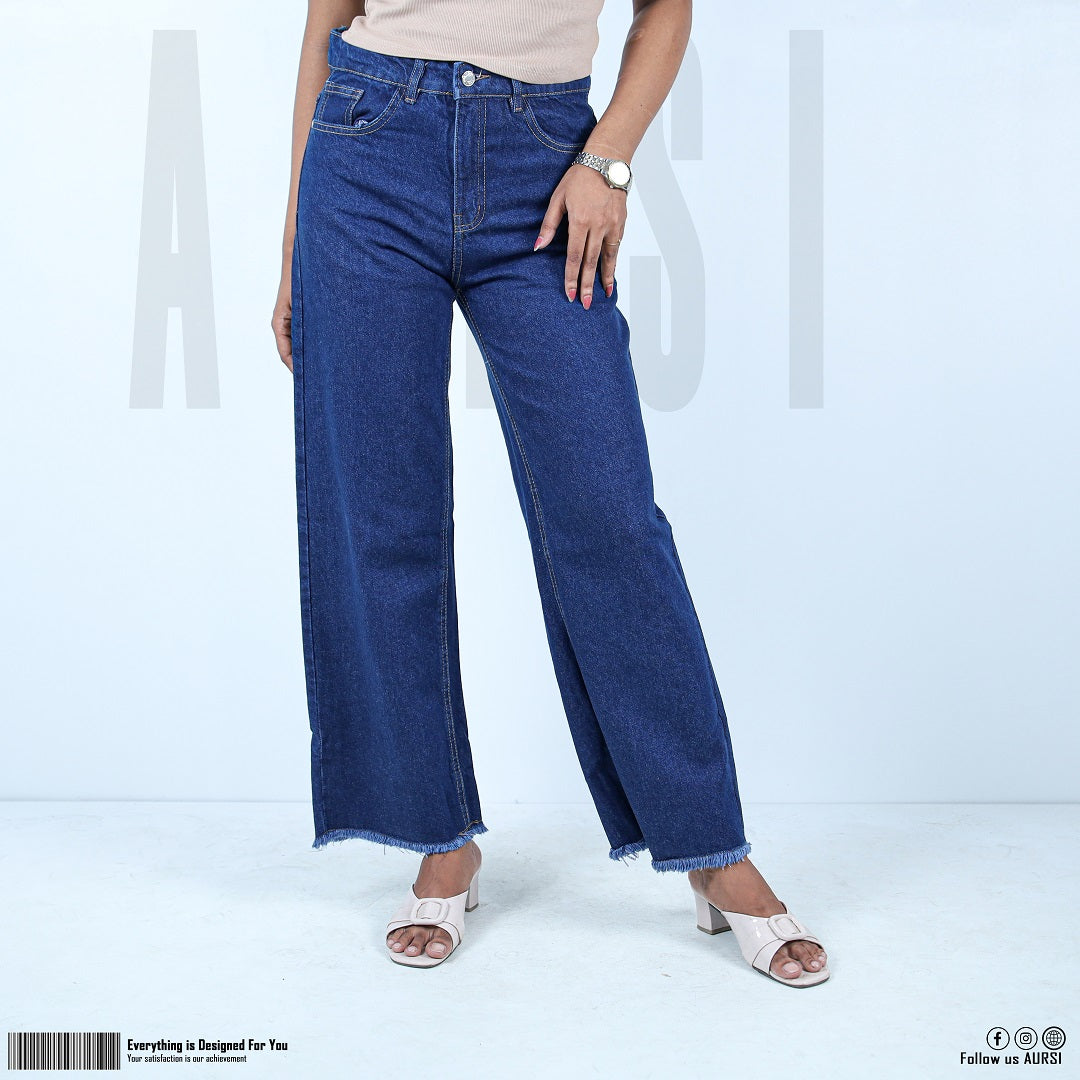 Denim Wide Leg Pant - Dark Blue