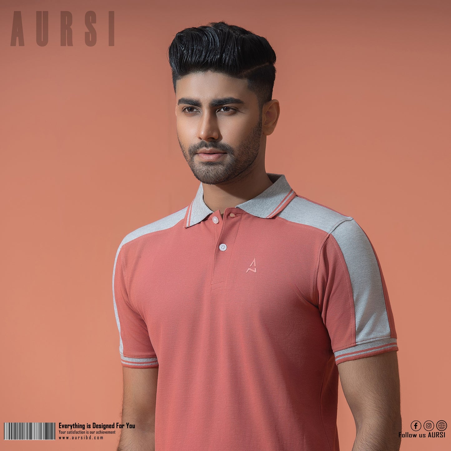 Men’s PK Cut & Sew Polo – Brick Red & Gray