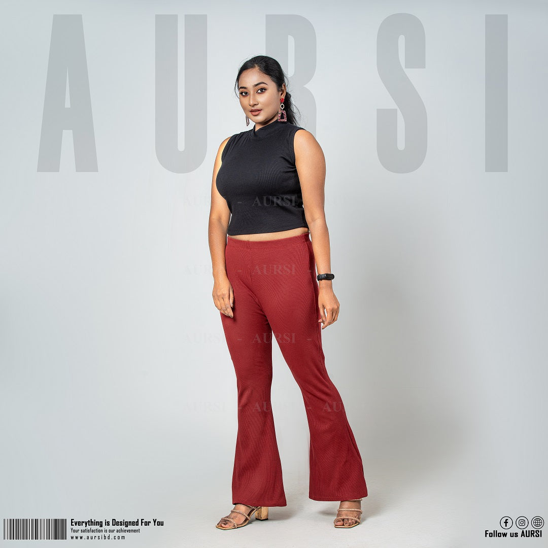 Flare Pants - Ribbed Cotton - Maroon