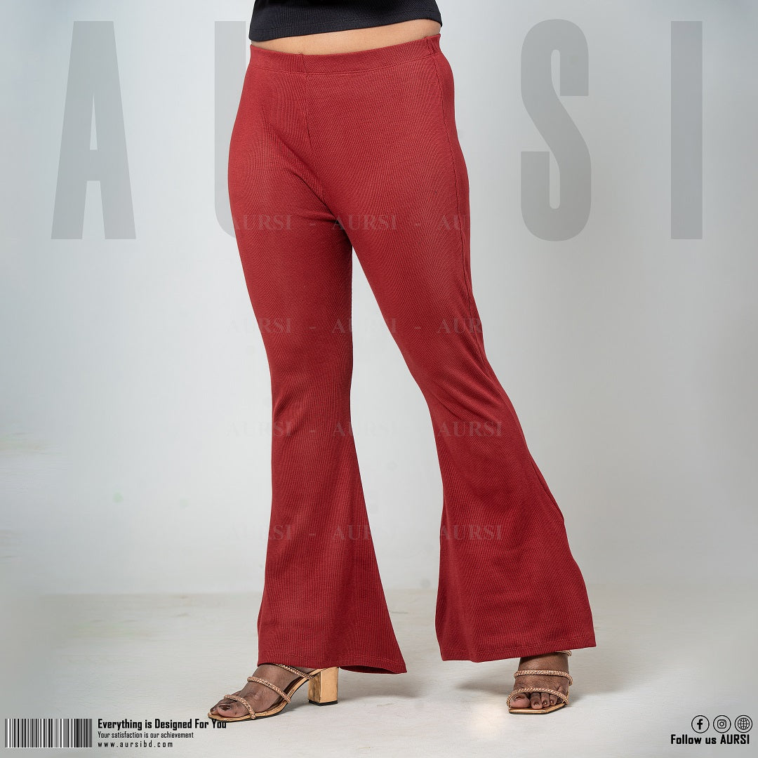 Flare Pants - Ribbed Cotton - Maroon