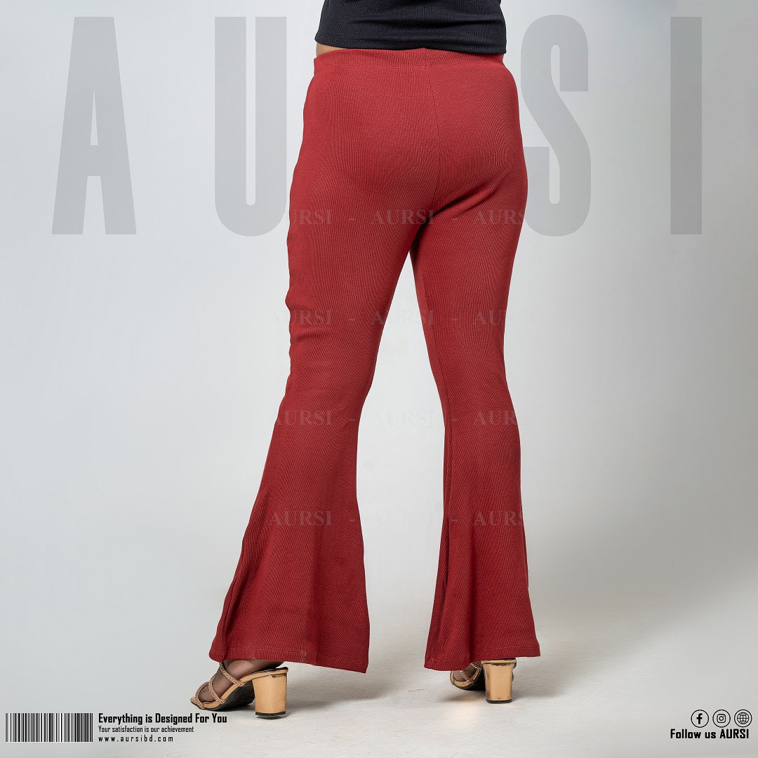 Flare Pants - Ribbed Cotton - Maroon