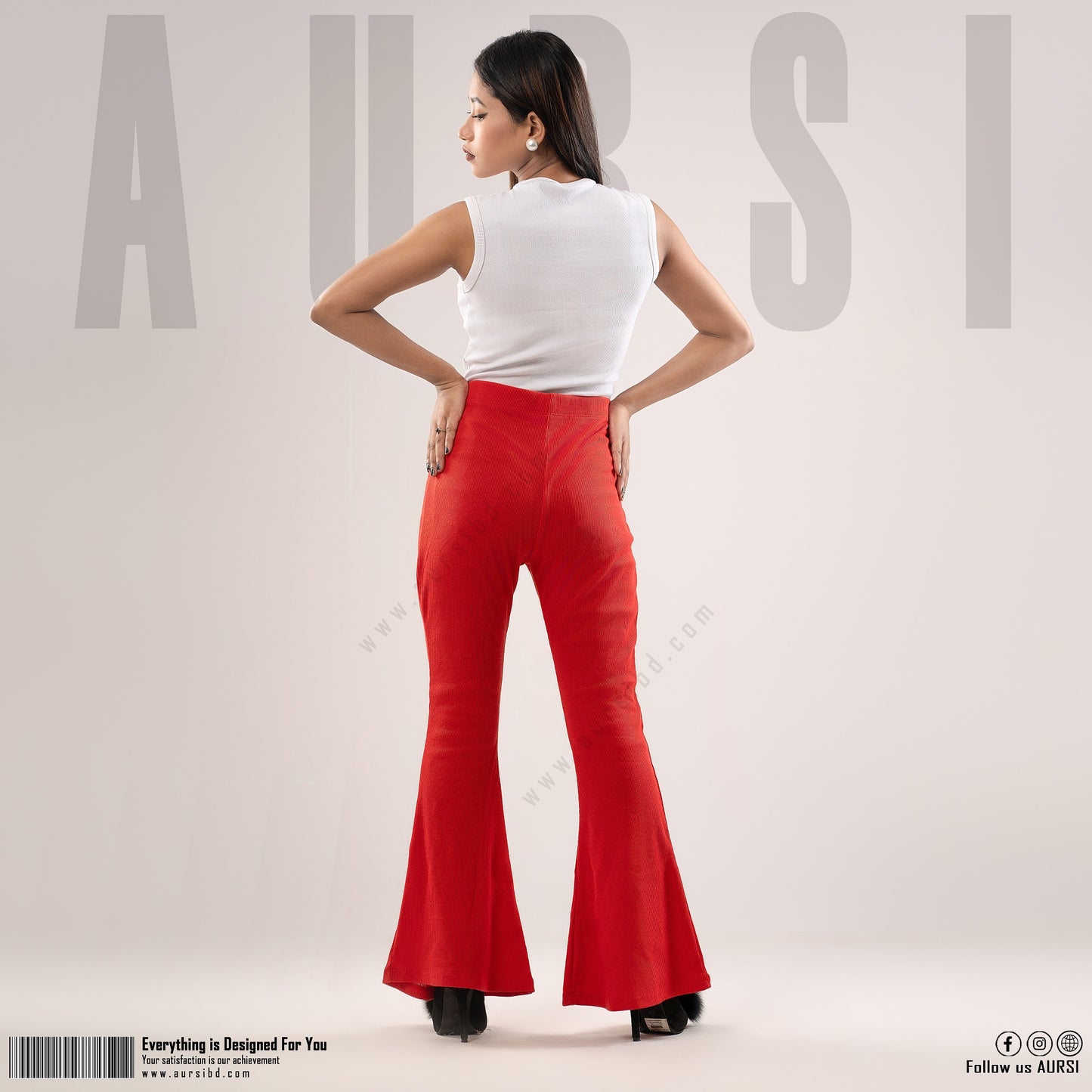 Flare Pants - Ribbed Cotton - Red