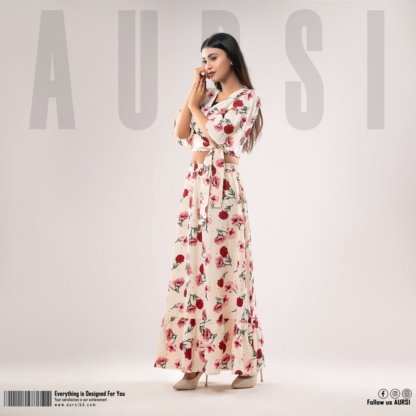 Rose Printed Skirt & Top Sets - AURSI