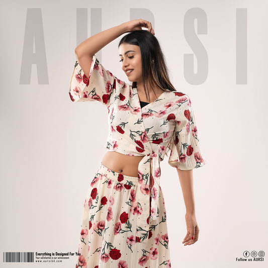 Rose Printed Skirt & Top Sets - AURSI