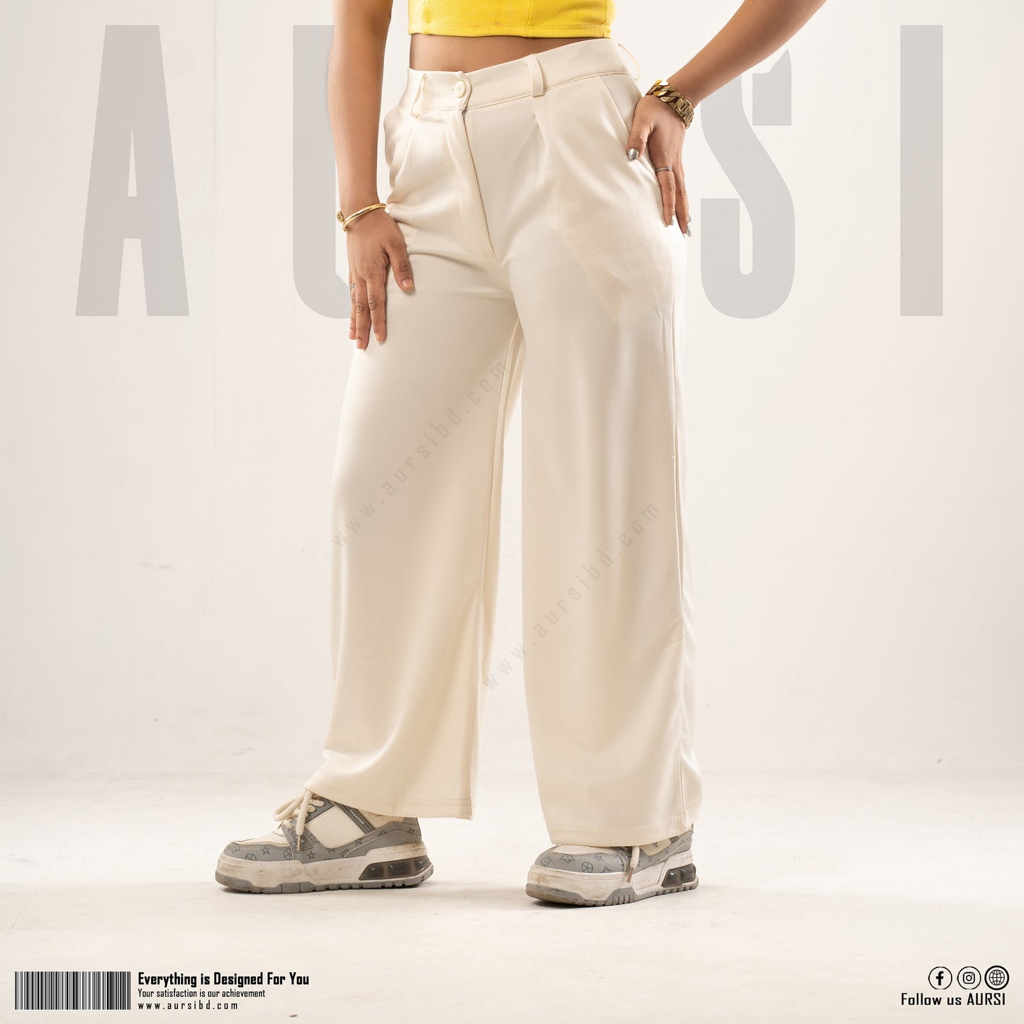 Wide Leg Pant - Polyester Spandex - Off-White