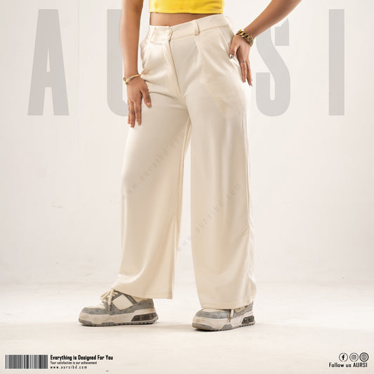 Wide Leg Pant - Polyester Spandex - Off-White