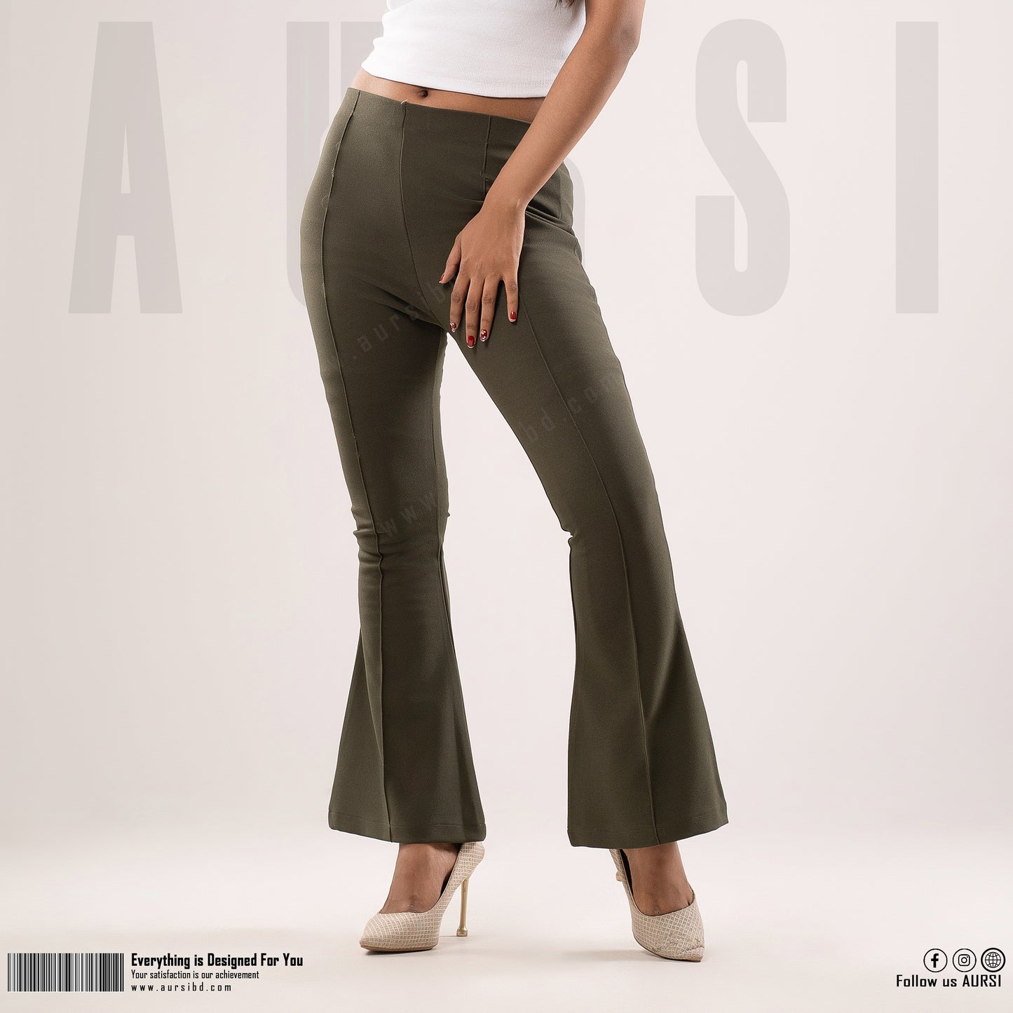 Flare Pants - Imported Spandex Fabric - Light Olive