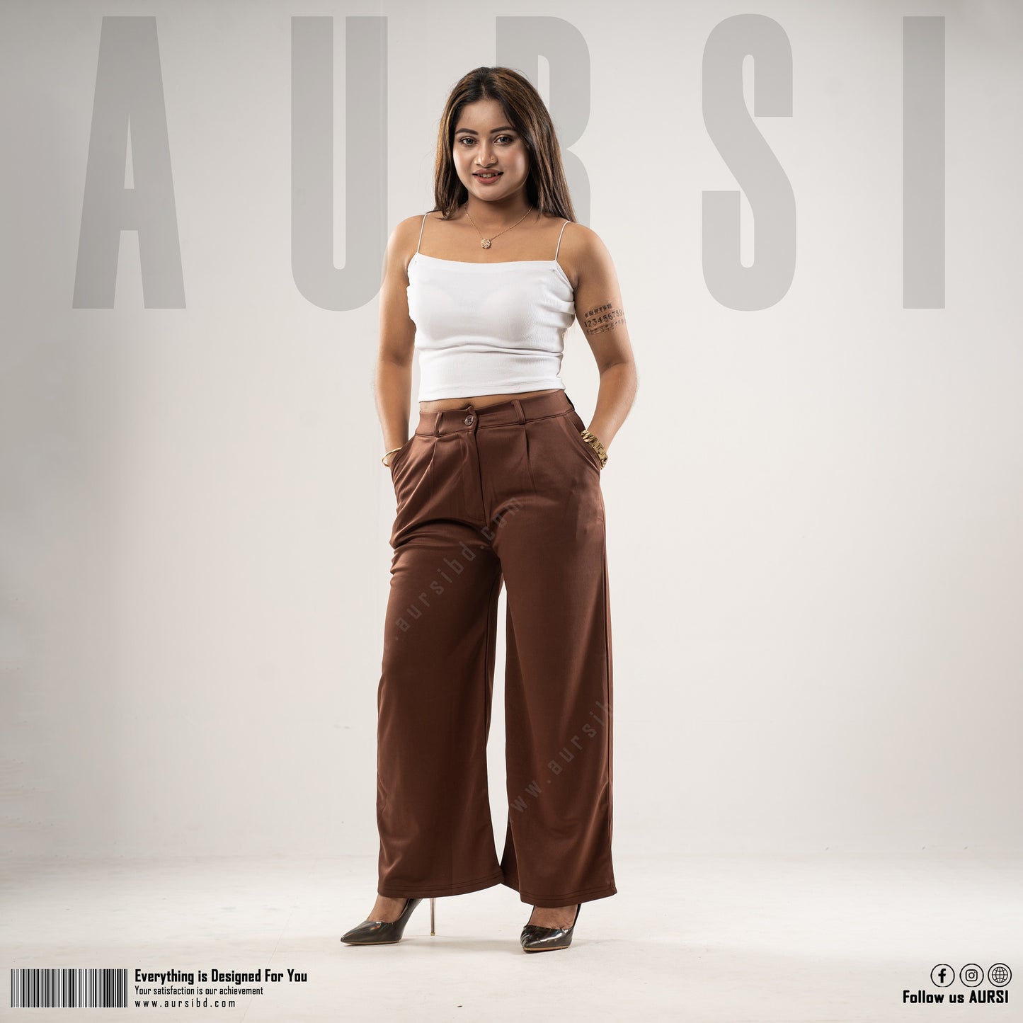 Wide Leg Pant - Polyester Spandex - Coffee