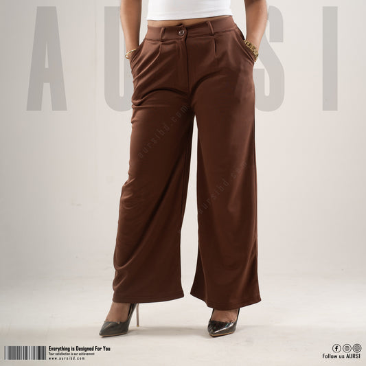 Wide Leg Pant - Polyester Spandex - Coffee