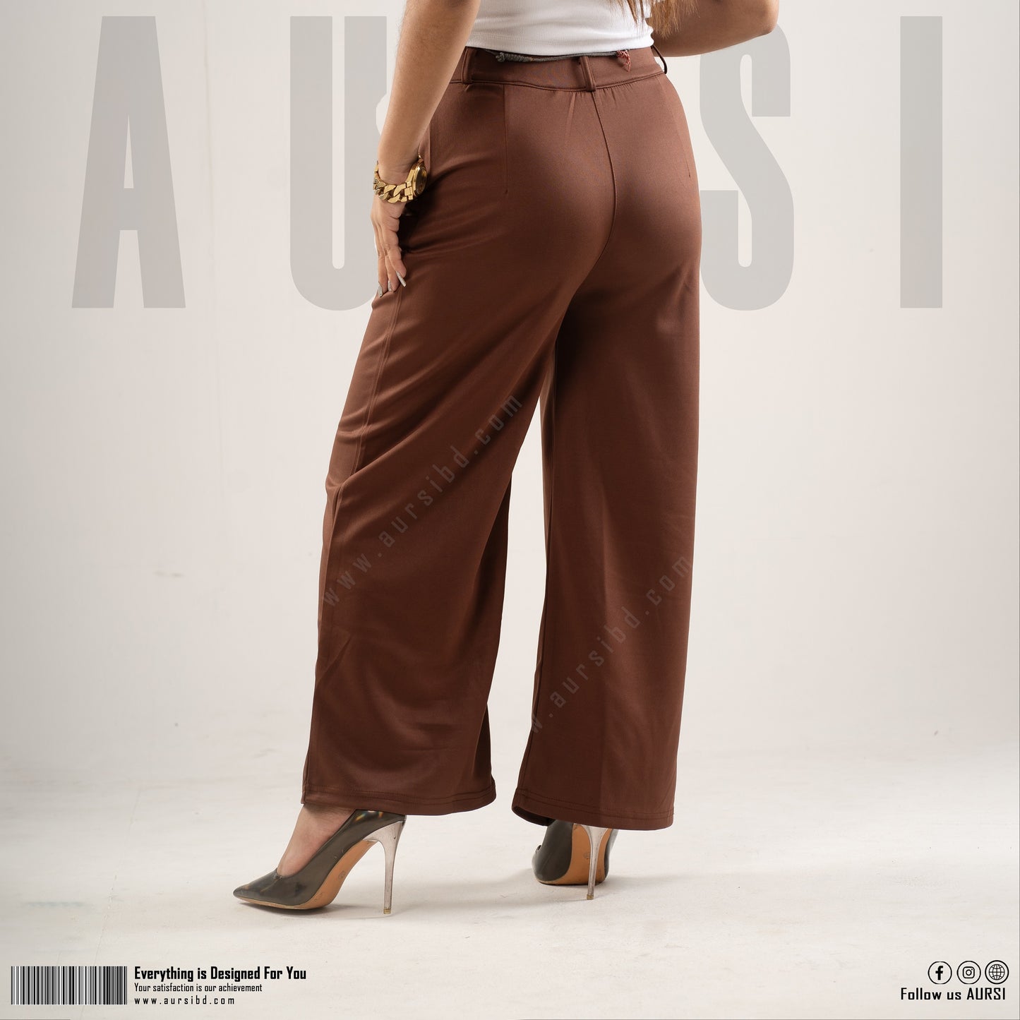 Wide Leg Pant - Polyester Spandex - Coffee