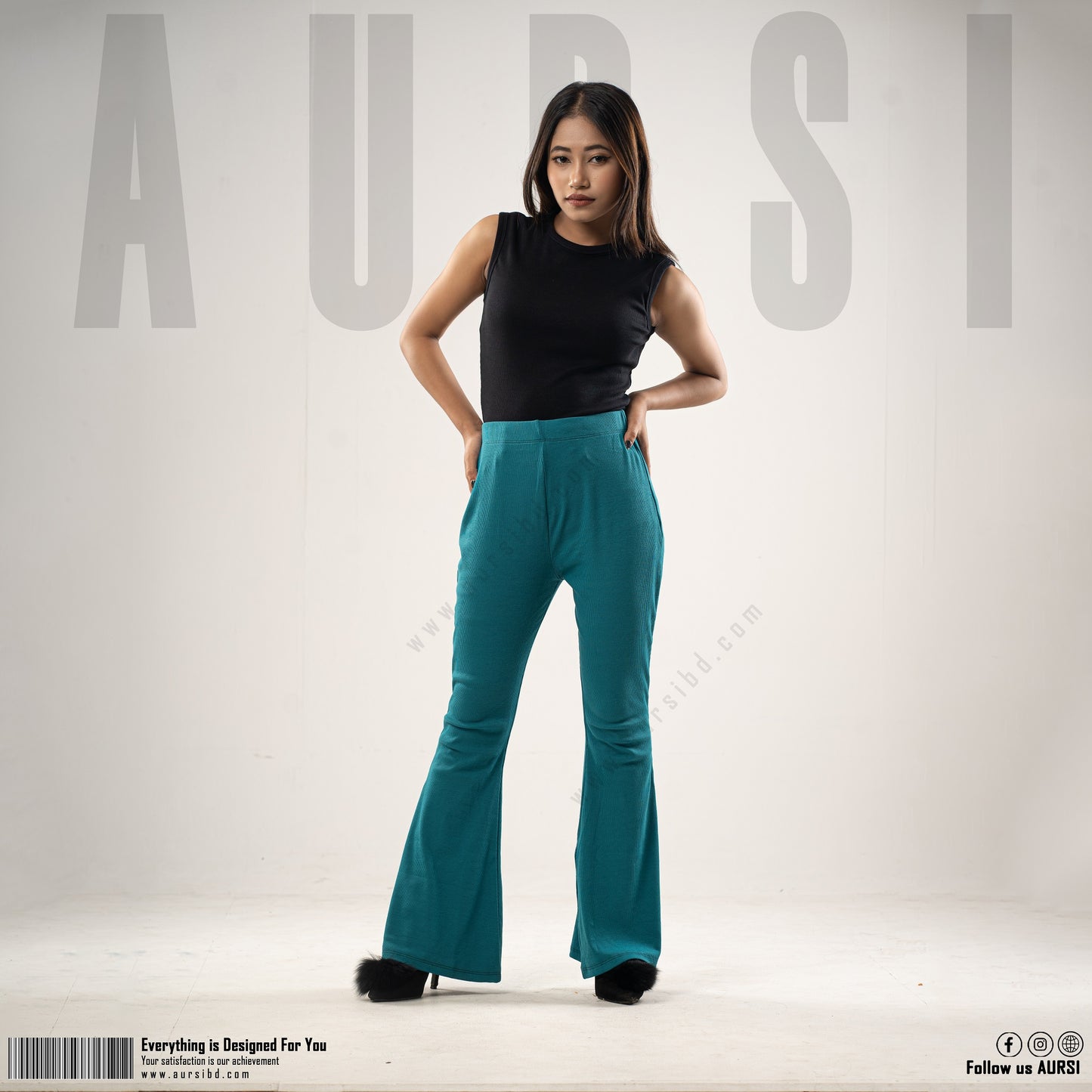 Flare Pants - Ribbed Cotton - Teal