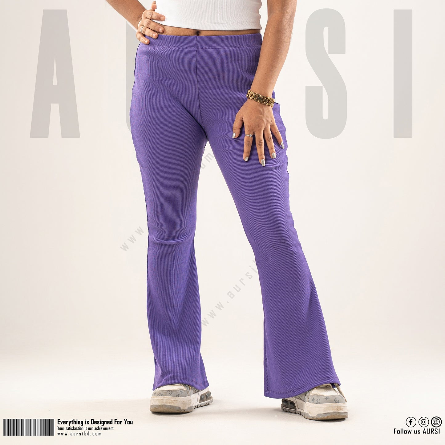 Flare Pants - Ribbed Cotton - Purple