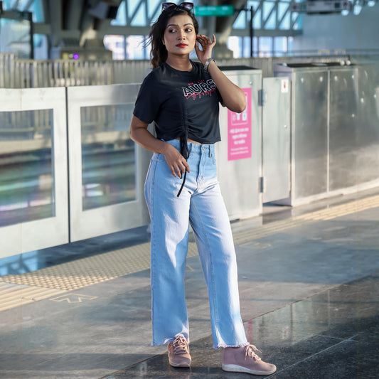 Denim Wide Leg Pant - Light blue